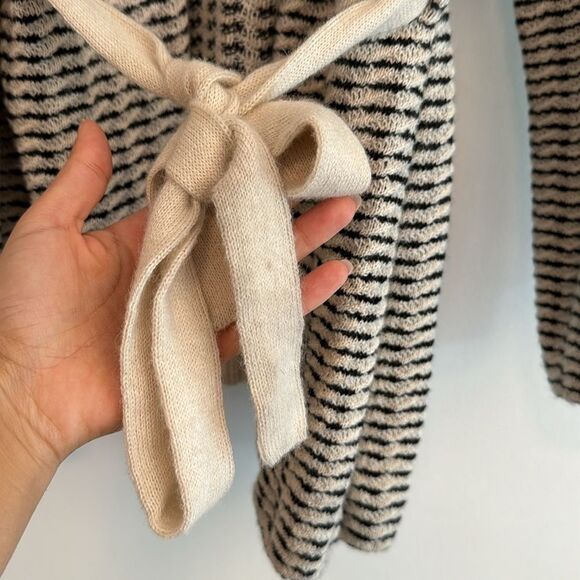 Rachel Comey Medium Black & Cream Alpaca Patterned Belted Cardigan Kimono Jacket - Picture 5 of 6